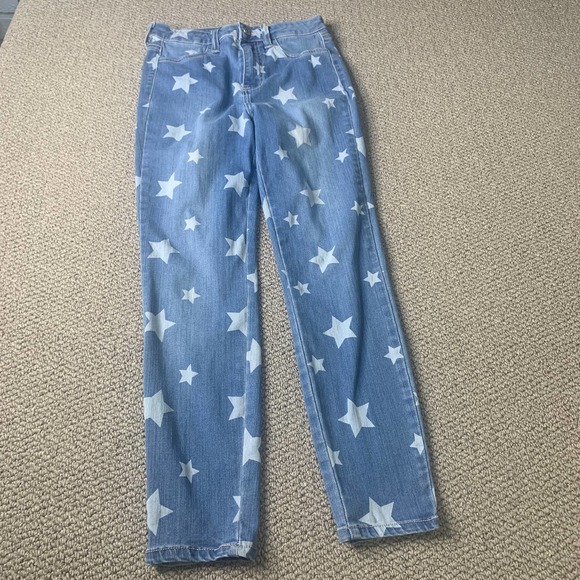 Cello Womens Jeans Size 7 Juniors Blue Star Print Medium Wash Denim Ankle Pocket - Picture 1 of 9